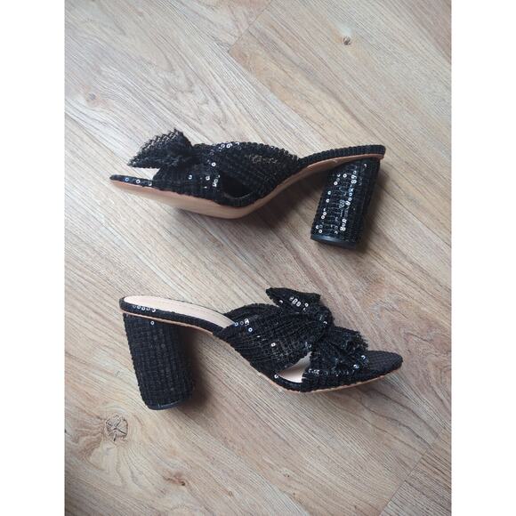 Loeffler Randall Penny Knot Black Sequin Slip On Mule Sandals Womens 10 - Picture 12 of 13